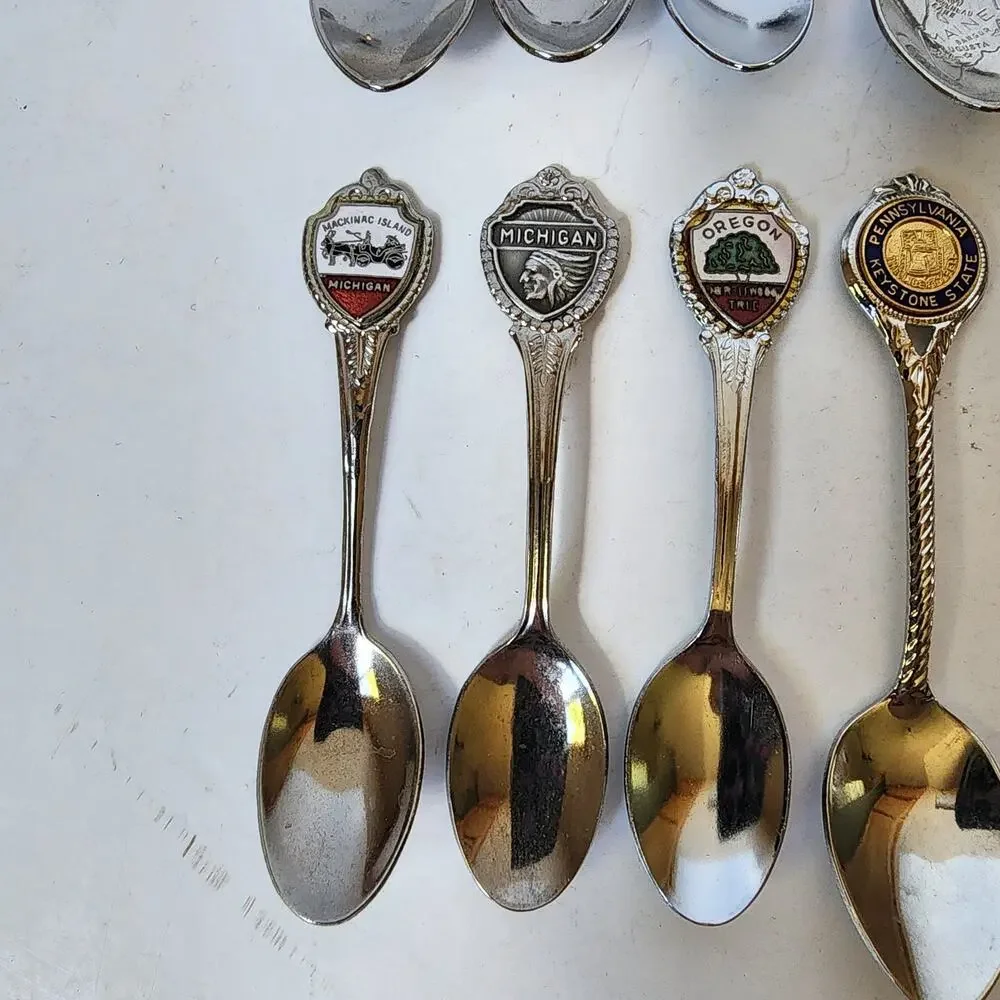 Lot Of 16 Souvenier Spoons United States Collector Vintage Assorted